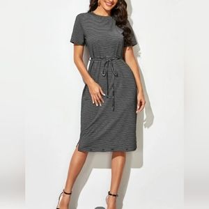 SHEIN self tie stripe Midi tee dress